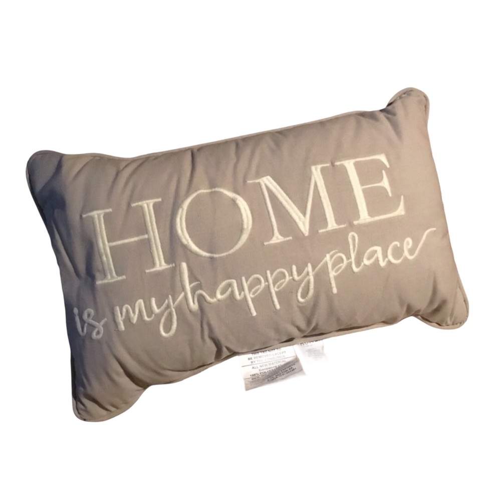 Home Is My Happy Place Accent Pillow Embroidered Rectangle Gifts